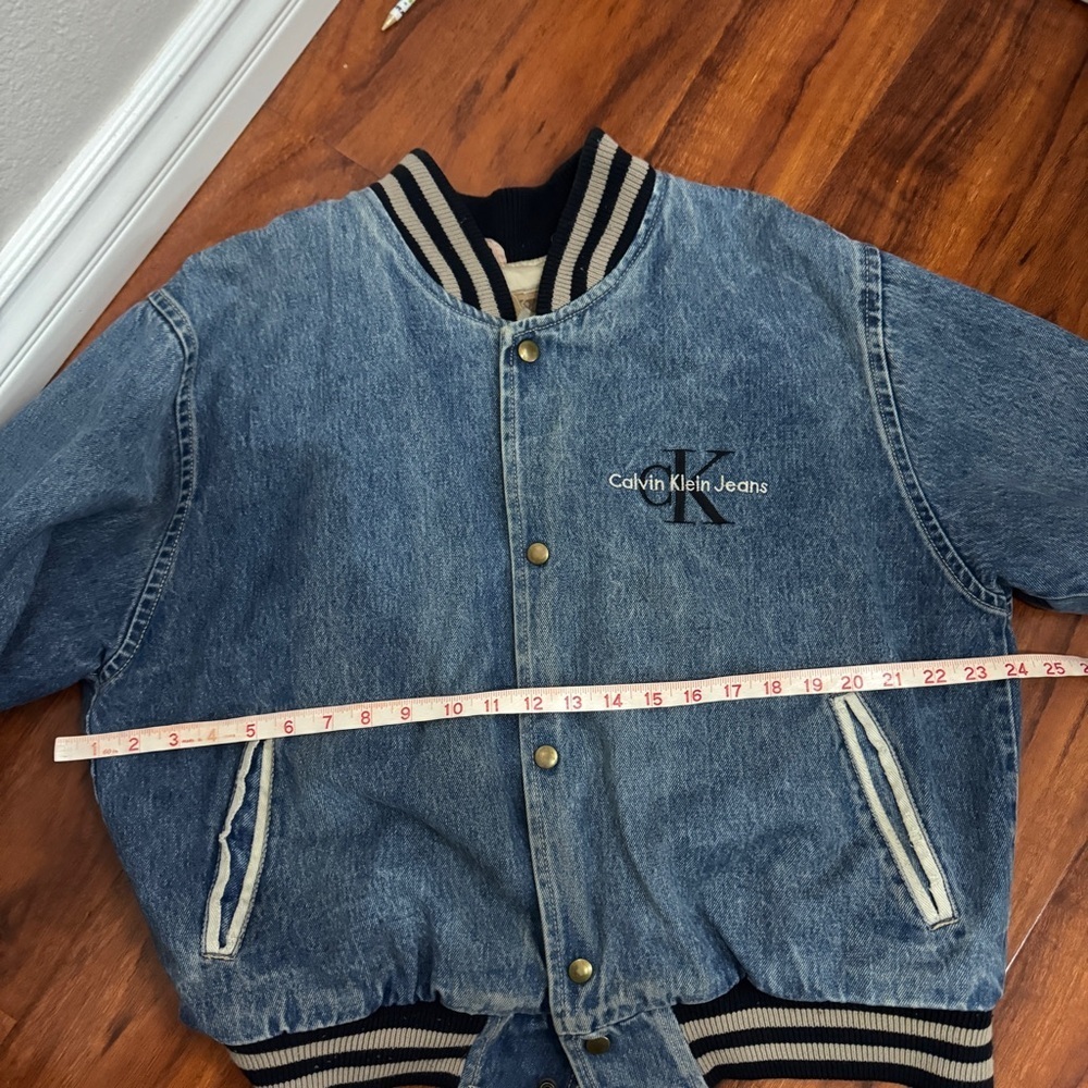 Calvin Klein Denim Varsity Jacket Size Small Vintage Oversized - Picture 9 of 10